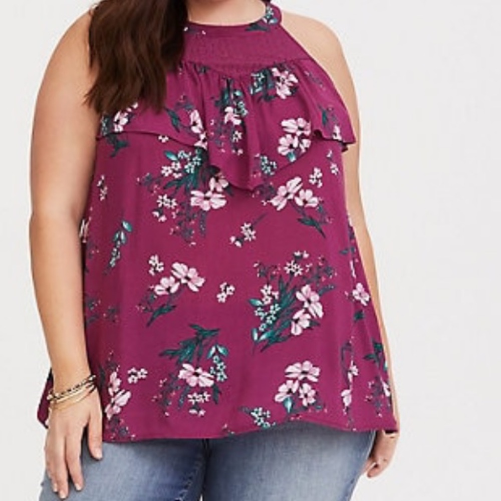 Torrid Floral Ruffle Front Blouse